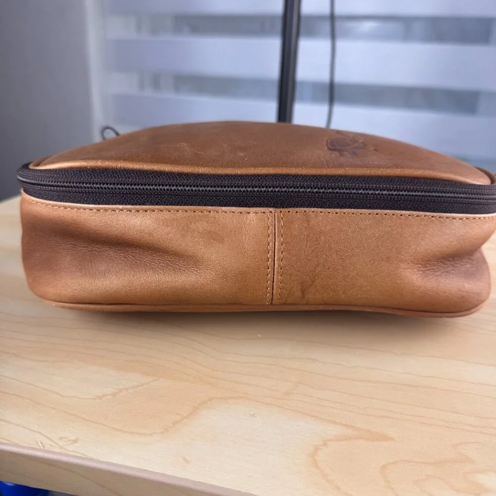 Tica Light Brown Leather Travel Zip Around Toiletrie Case Bag Unisex